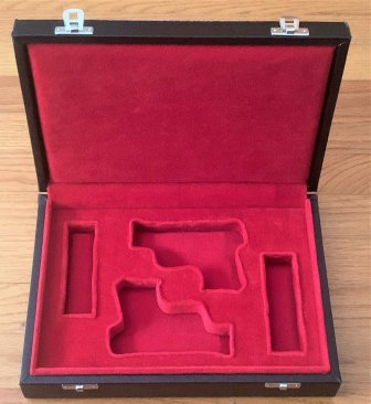 PRESENTATION CASE - FRENCH FITTED. BLACK + RED. 2 PISTOLS + 2 SUPPRESSORS